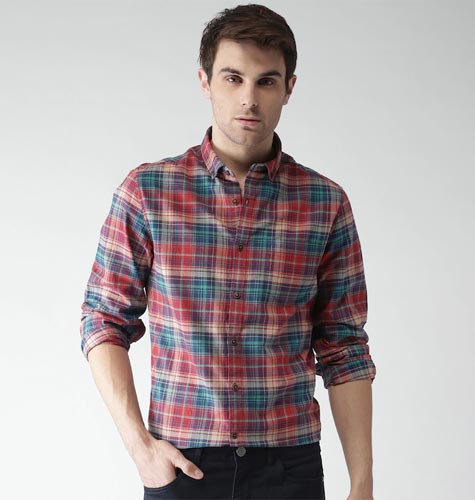 Men Red & Blue Checked Casual Shirt
